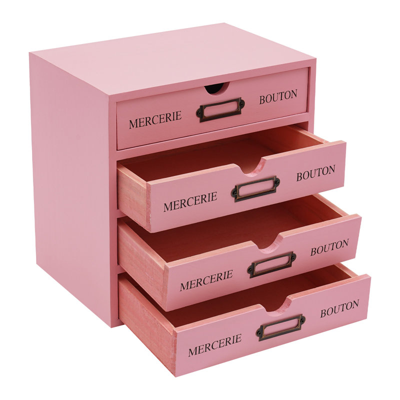 Hadumoth 4-Slot Wooden Desk Drawer Unit, Pink