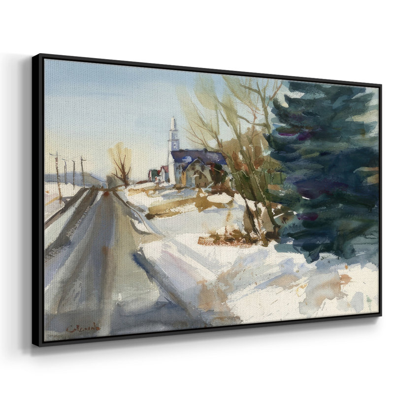 Église paroissiale en hiver, Cadre flottant noir, H 17 po x l 25 po x P 1,5 po