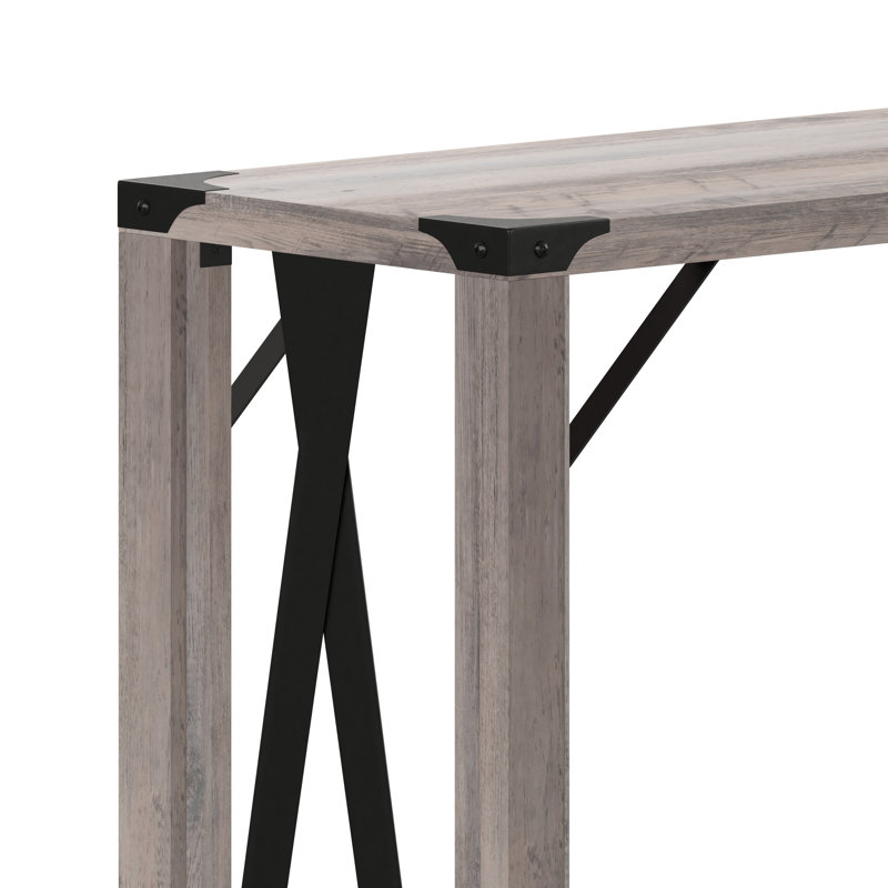 Tennley 2-Tier Console Table with Metal Side Braces and Corner Caps, Gray Wash