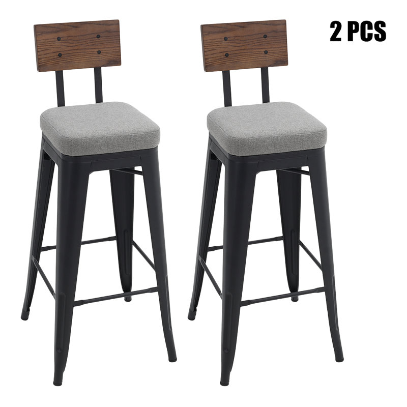 Thornaby Upholstered Counter Stool with Metal Frame, Grey