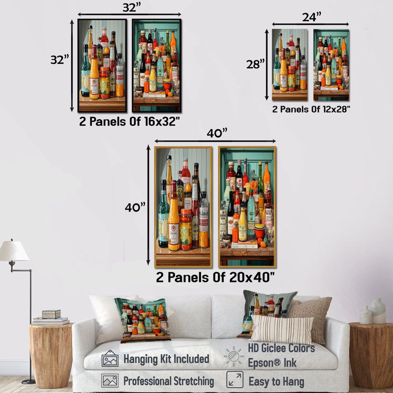 Popart Condiments Charm - ensemble d'art mural sur toile Condiments, H 28 po x l 25 po, Encadrement doré