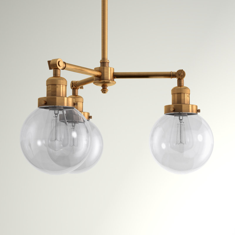 Lustre en forme de globe à 3 lumières Chippewa, Transparent, Ampoule DEL, Chrome poli