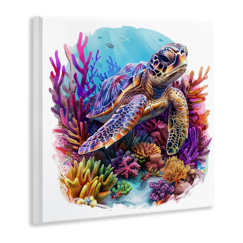 Tortue et corail mauve, art mural par LSR Design Studio