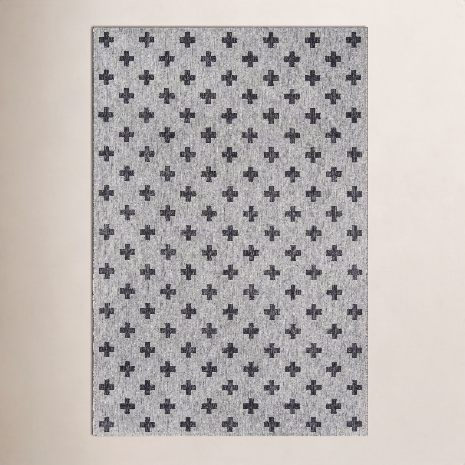 Umbria Striped Geometric Outdoor Rug, Gray/Black, Rectangle 5'3" x 7'6"