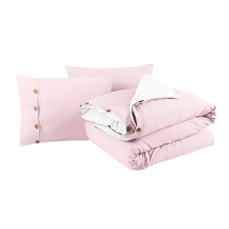 Pale Pink and White Reversible Microfiber Twin Duvet Cover Set