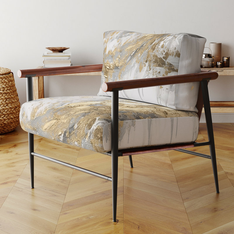 Abstrait or et blanc - Fauteuil d'appoint rembourré abstrait, Noir