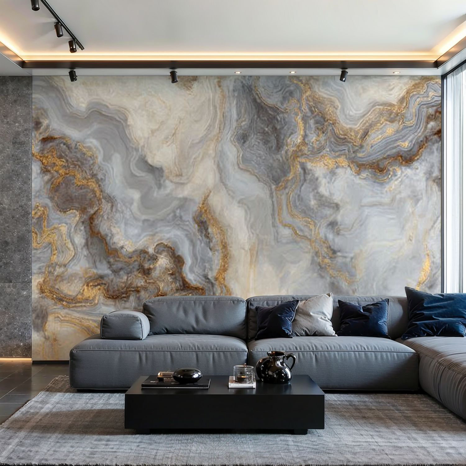 Mercer41 Peel and Stick Canvas Wallpaper Wall Mural marble curly veins ...