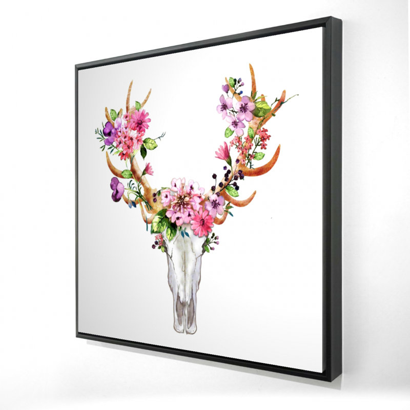 " Rustic Deer Skull With Flowers "