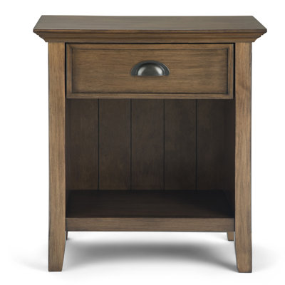 Acadian 24"W Solid Wood Transitional Nightstand with 1 Drawer, Open Storage and Bronze Hardware