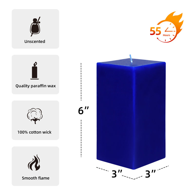 Bougie colonne, bleu, H 6 po x l 3 po x P 3 po, Ensemble de 12