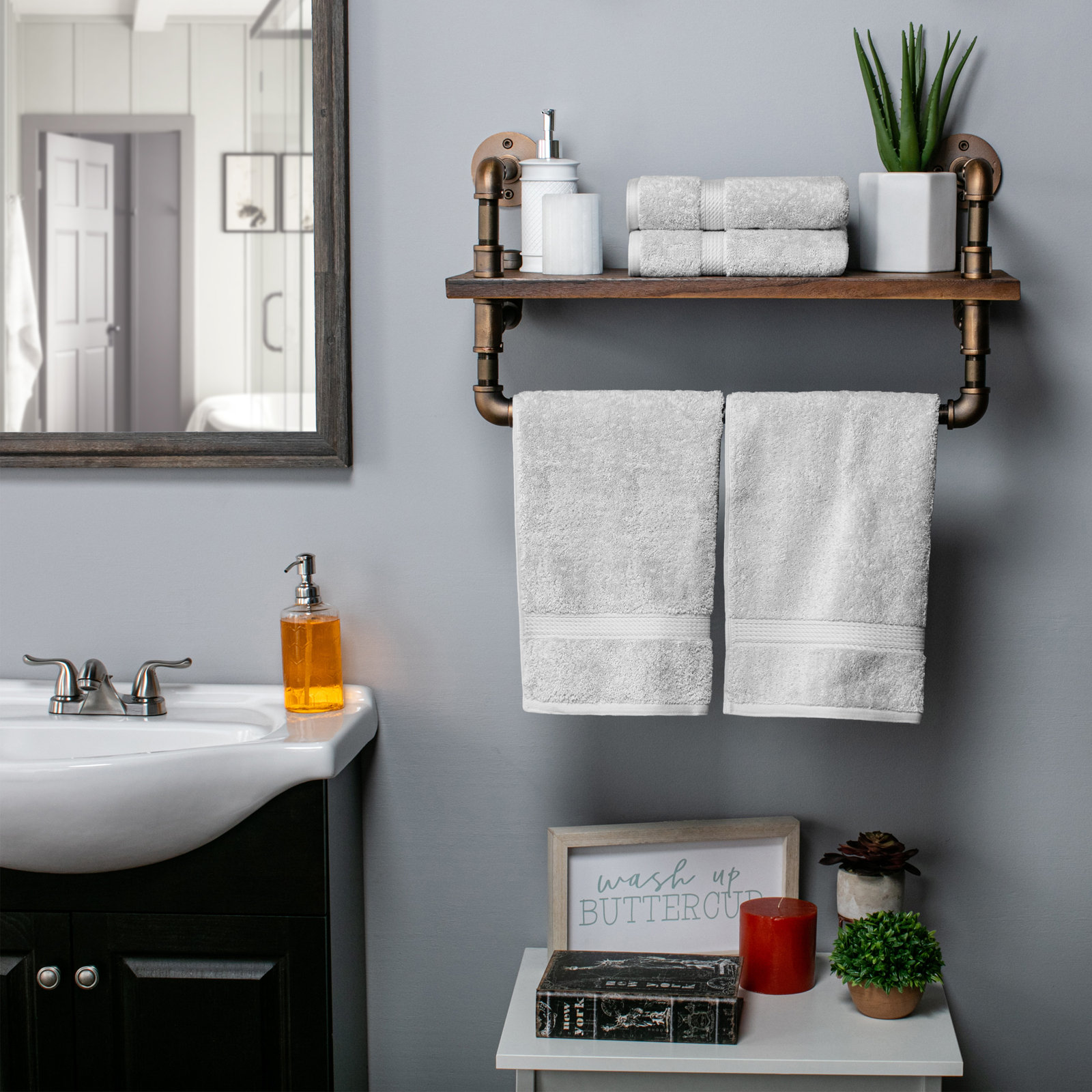 Egyptian Cotton Hand Towels, Silver