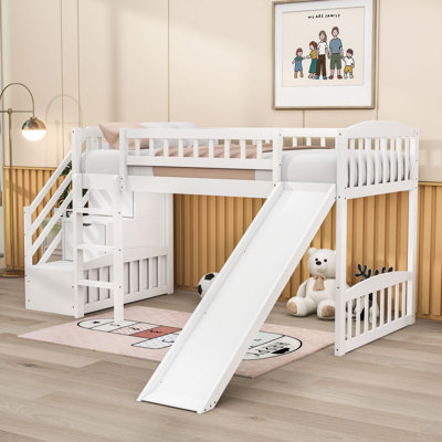Lit mezzanine simple en bois avec escalier de rangement pour lit et glissade