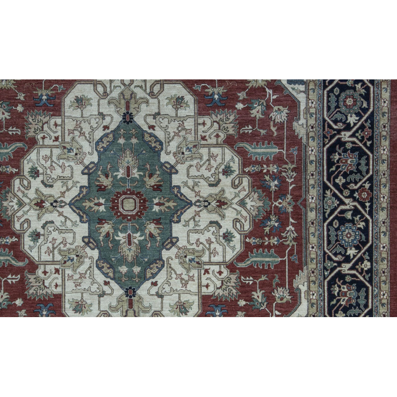 Hand-Knotted High-Quality Red and Blue Area Rug