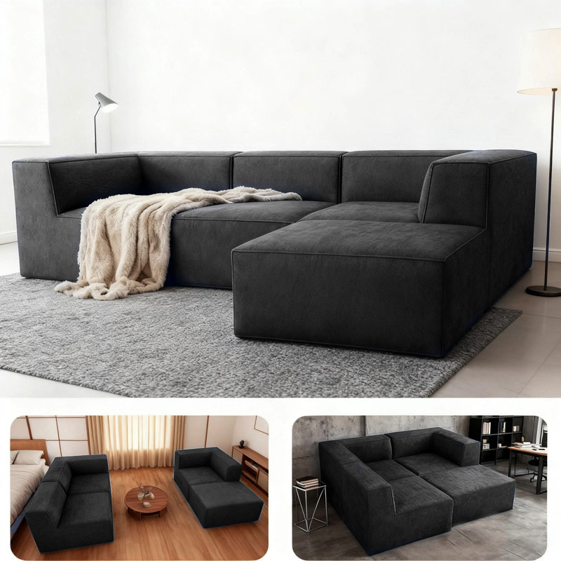 Canapé modulaire en L de 106 po avec méridienne avec canapé modulaire 4 pièces, sans assemblage requis | Comprend deux unités d'angle, une pièce sans accoudoir et un repose-pieds