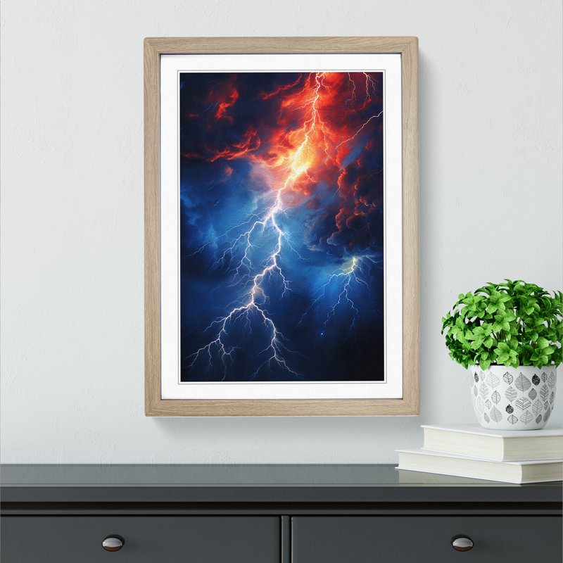 Lightning Abstract - Framed Print, 64cm H x 46cm W x 2cm D, Oak