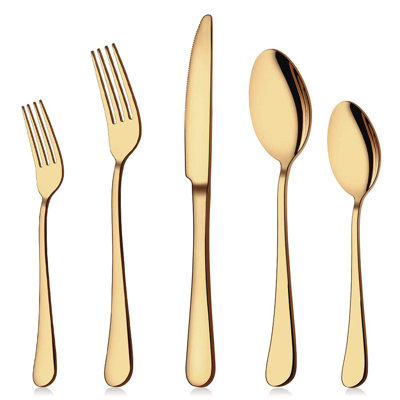 Gold Silverware Set For 8, 40-Piece Gold Flatware Set Stainless Steel Cutlery Kitchen Utensil Set Mirror Polished -  Everly Quinn, E03FB897FA0B420C8644EC7AB25B14BA