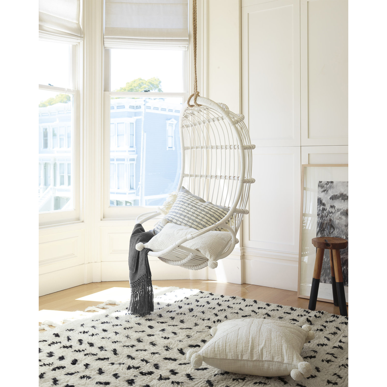 Riviera Rattan Hanging Chair - White