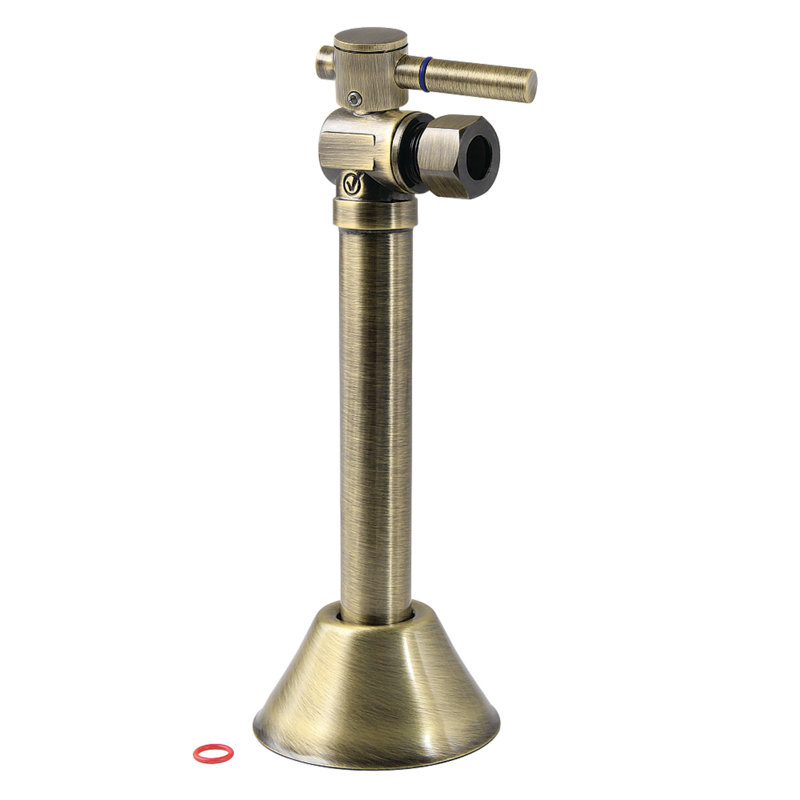 Vintage 0.5" Sweat, 0.38" OD Compression Angle Shut-Off Valve with 5" Extension, Antique Brass