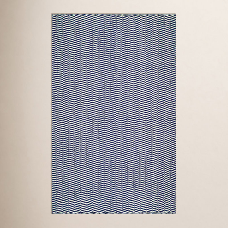 Tapis bleu marine / blanc en coton tissé à la main Sanora, Rectangle 8 pi 6 po x 11 pi 6 po