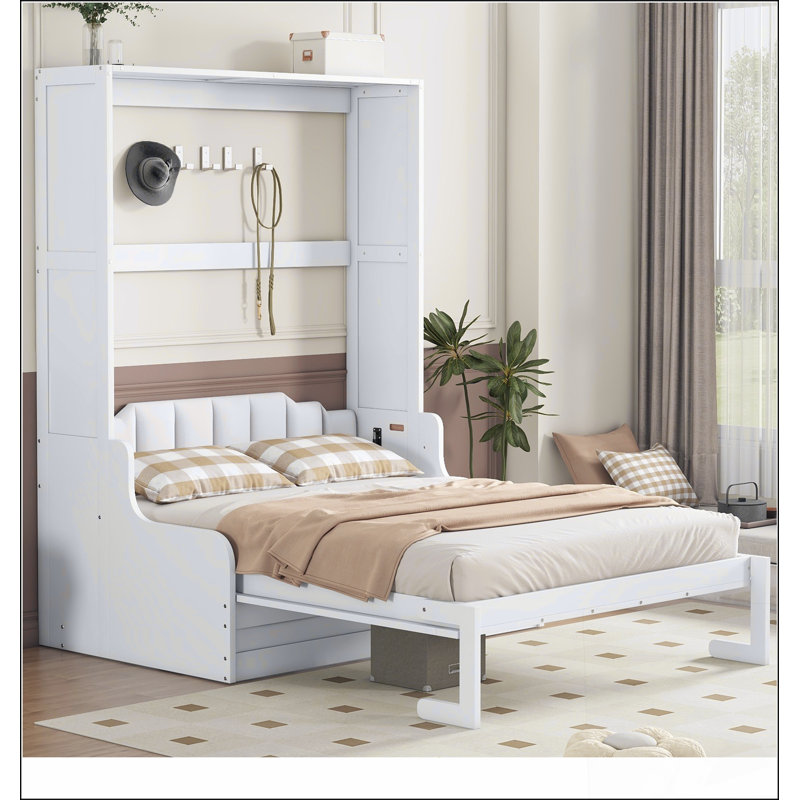 Grand lit escamotable mural avec coussin, grand lit, blanc