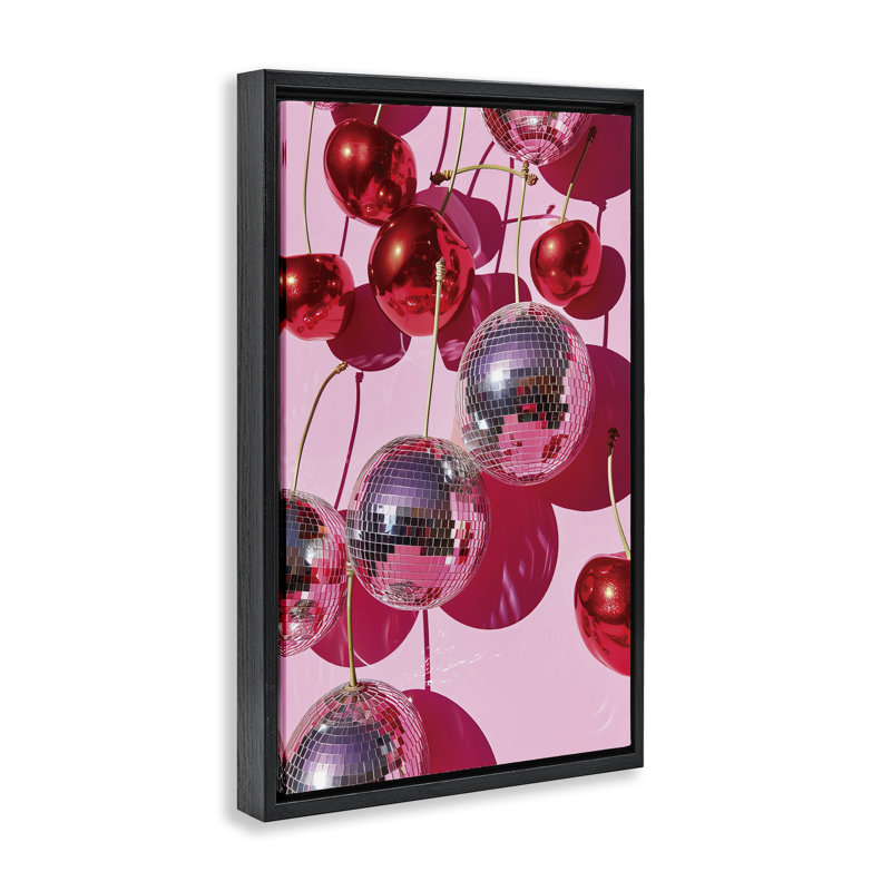 Cadre flottant Cherry Disco Fruits, design par LSR Design Studio, Cadre flottant noir de jais, H 25 po x l 17 po