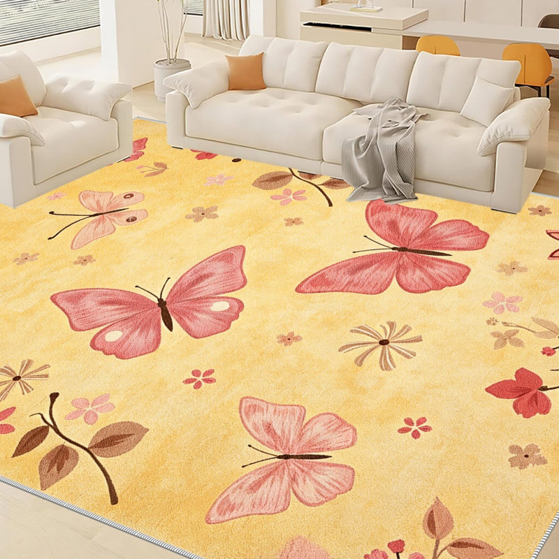 Warm Yellow Butterfly Carpet-waterproof, easy to clean, machine-washable, soft and comfortable; suitable for door mats, kitchens, living rooms, bedrooms, corridors, and laundry areas. Easy to clean, durable carpet for home decoration.