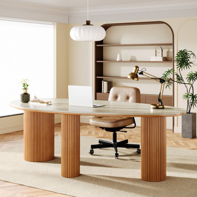 Alliyiah Oval Slate Solid Wood Executive Desk