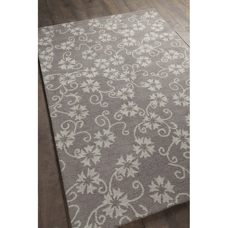 Tapis floral en laine touffeté à la main gris et ivoire Medford, Rectangle 7 pi 9 po x 10 pi 6 po, Ivoire / Gris