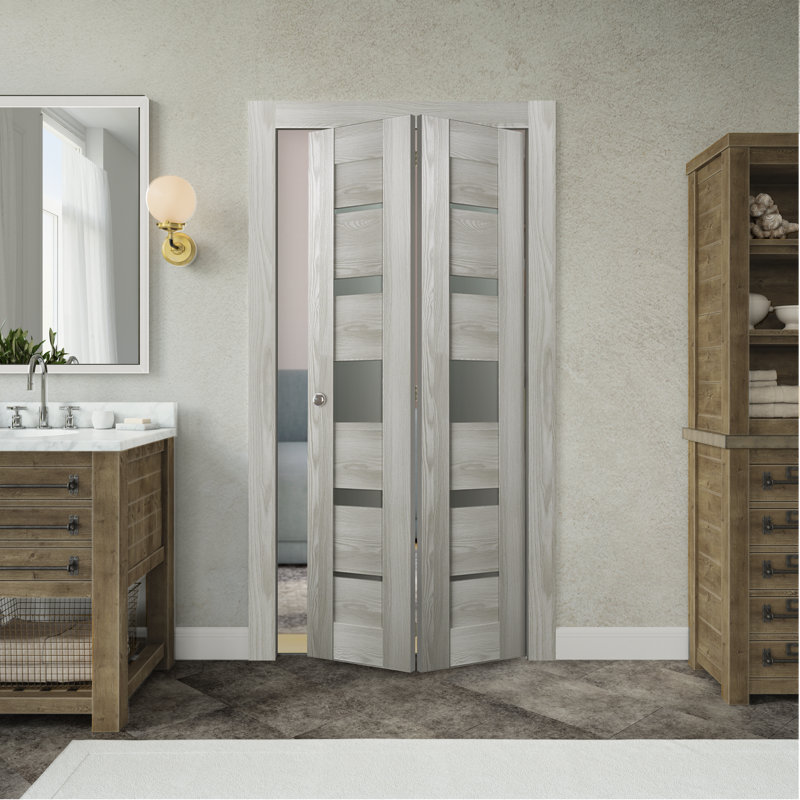 Porte pliante lambrissée en bois manufacturé et verre préfini Avon 07-03, 36 po x 79,38 po, Chêne