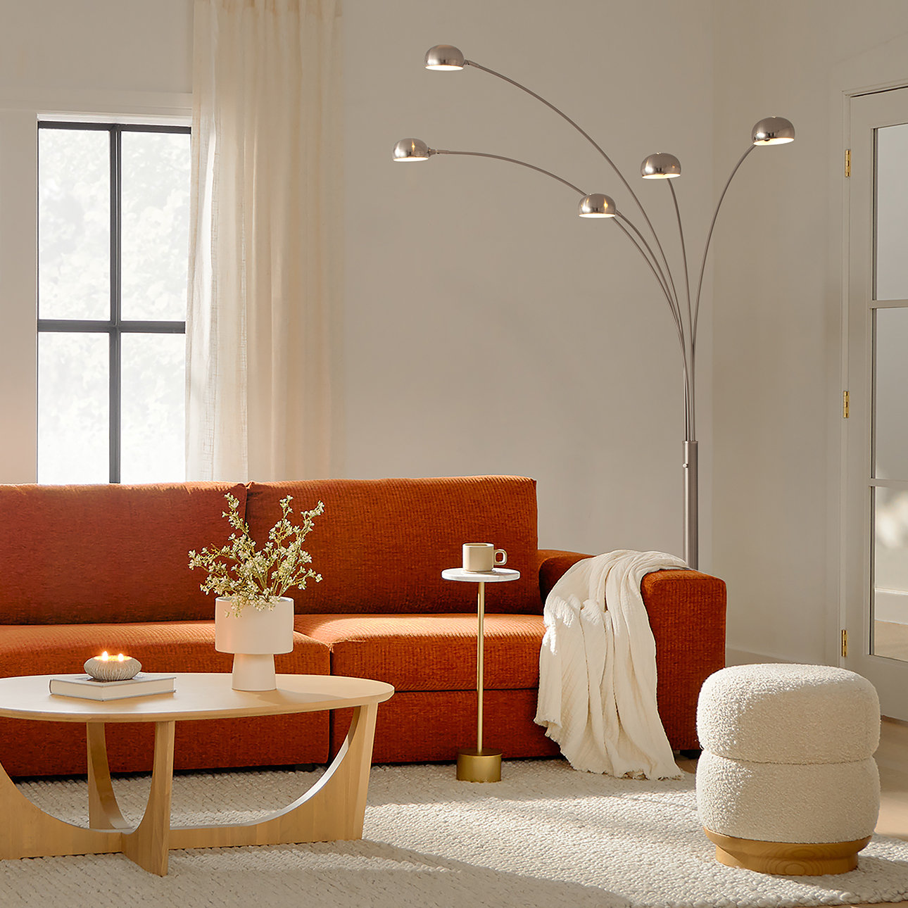 Mushroom 85" Marble Floor Lamp, Satin Nickel