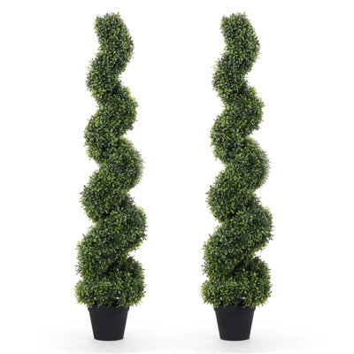 Topiaire de buis vert en spirale artificiel en pot