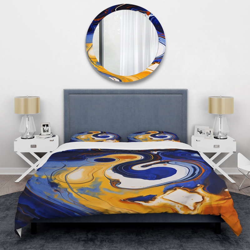 Ensemble de housse de couette à encre liquide jaune et bleu, Housse de couette pour très grand lit et 2 très 