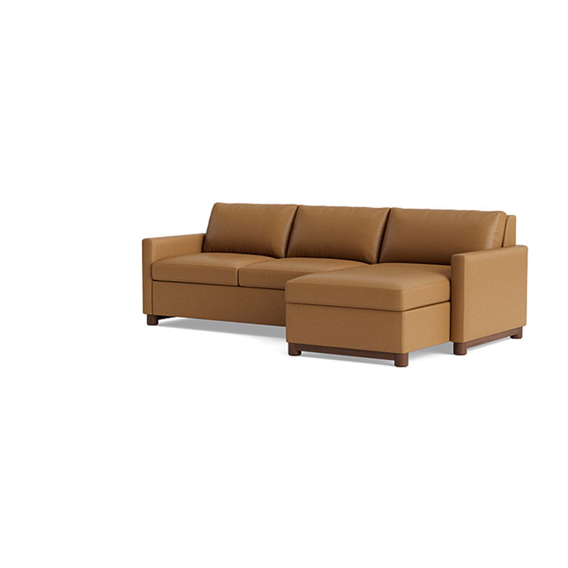 Reve Leather Sofa with Chaise (112"), Chaise On Right, Leather - Butterscotch