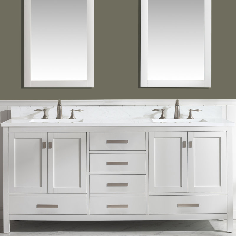 72'' Double Bathroom Vanity with Quartz Top, White