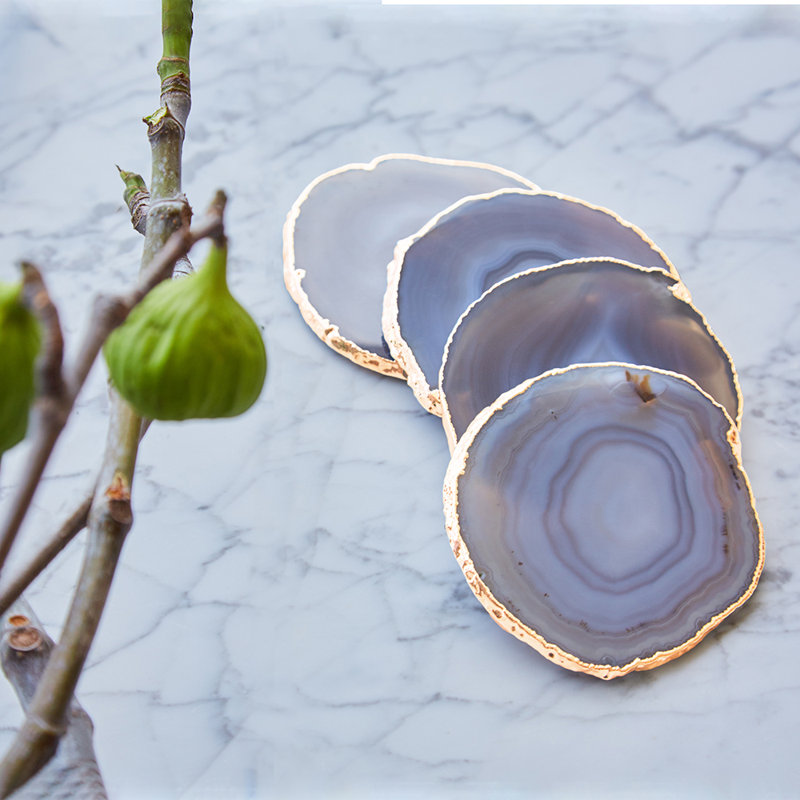 Gold-Edged Agate Stone Coasters Set of 4