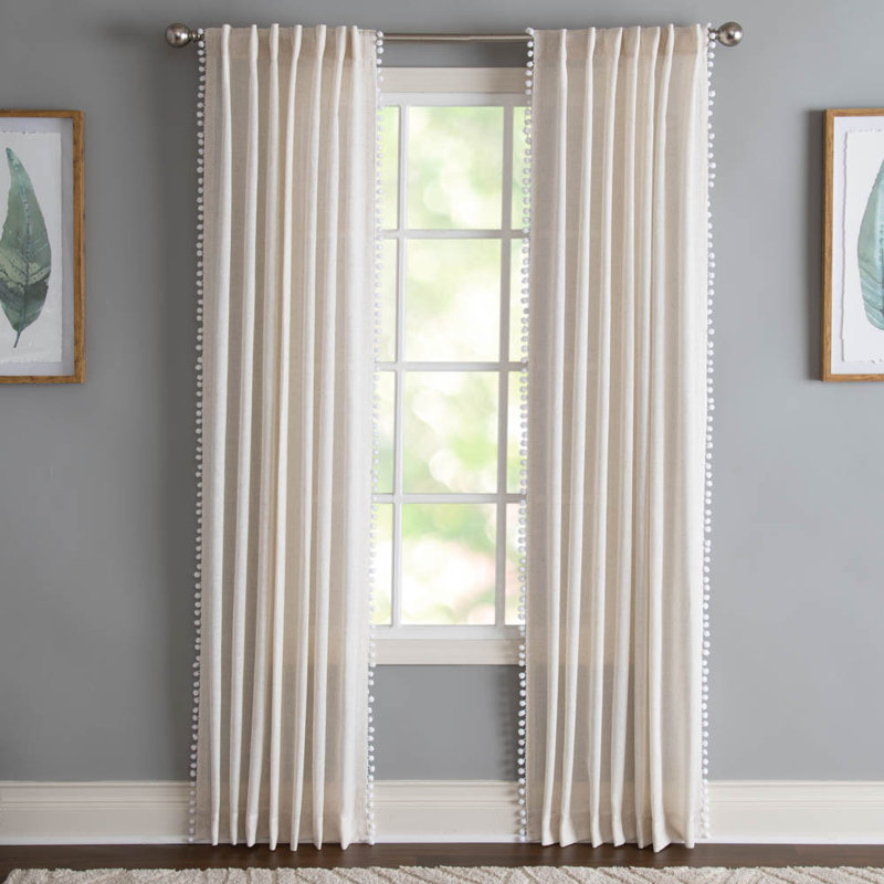 Wyola Polyester/Linen Light-Filtering Curtain Panel with Rod Pocket Top, 50" W x 63" L, Linen