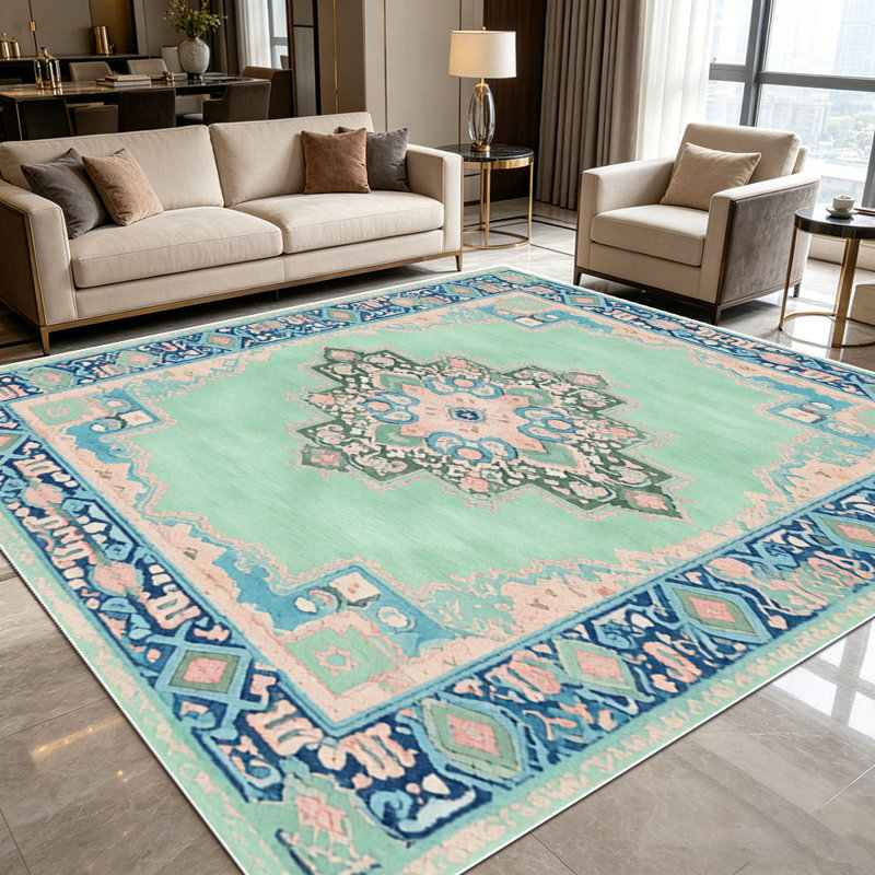 1PC Vintage Persian Medallion Sage Green Bohemian area rugs for Living Room, Soft and Comfortable, Suitable for all seasons, easy-to-maintain, machine washable Indoor floor mat, Under Table Farmhouse suitable for dining room, bedroom, kitchen...