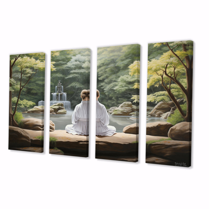 «Green Meditation Zen Garden II», ensemble de 4 pièces sur toile