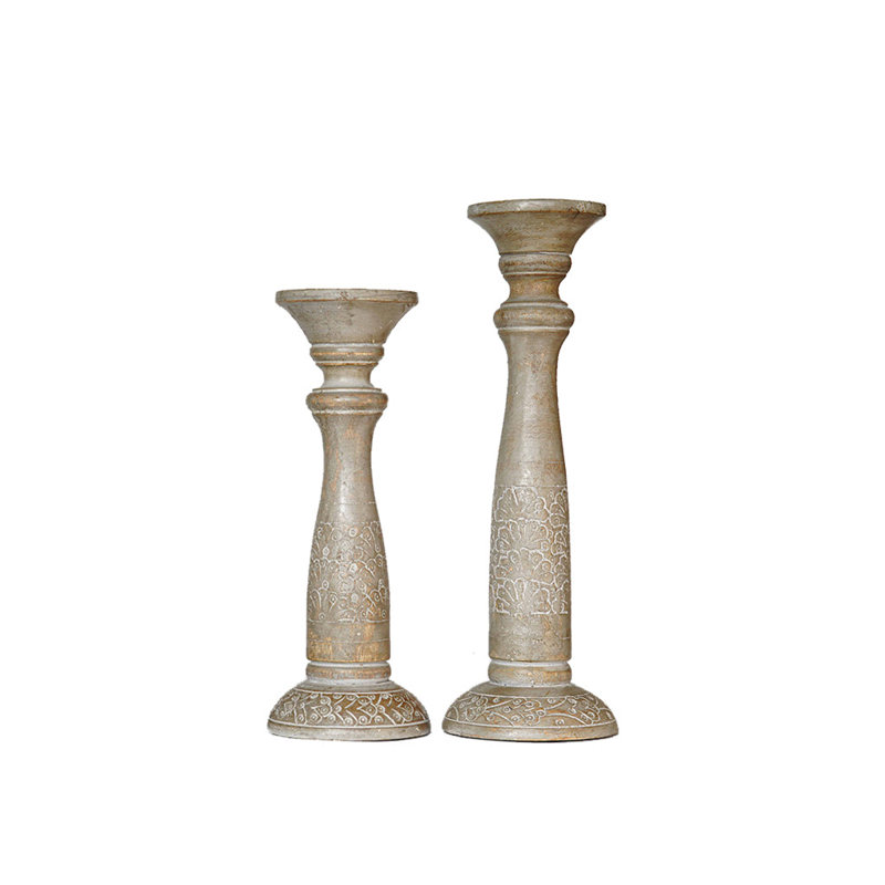 15'' H Wood Tabletop Candlestick, 2