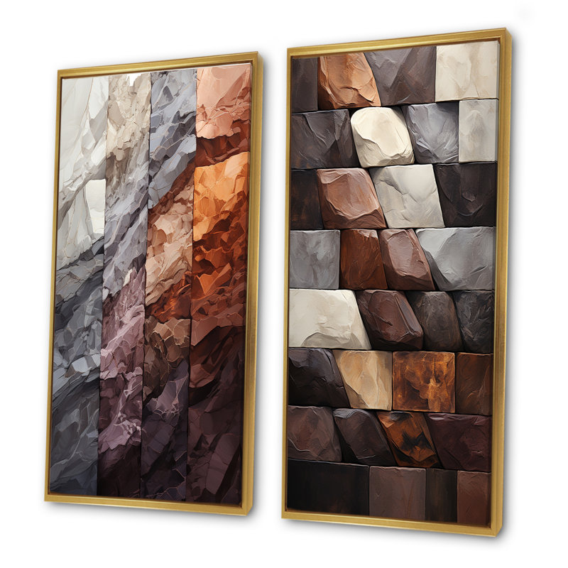 Ensemble de salon Bean Stone Collage - Stone Geode, Cadre flottant doré, H 28 po x l 25 po