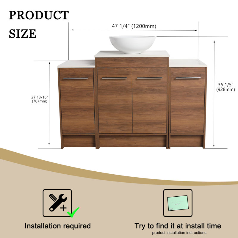 Meuble-lavabo autoportant simple 47,23 po avec plateau en céramique Datreon