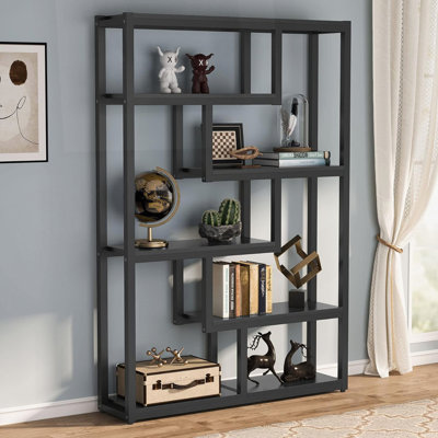 69.29" 6-Tier Industrial Black Etagere Bookcase
