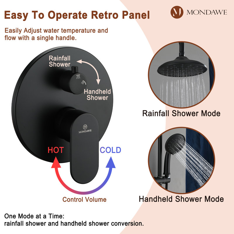 Matte Black Adjustable Multi-Head Rain Shower System with Handheld
