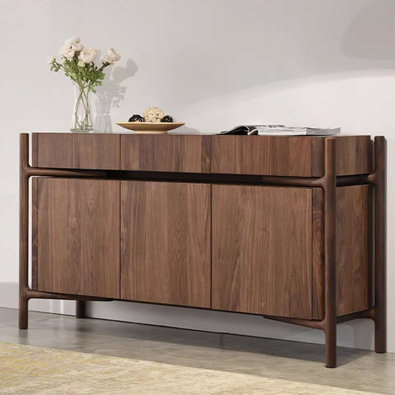 Solid Wood Simple Black Walnut Creative Locker 61.02'' Solid Wood Sideboard