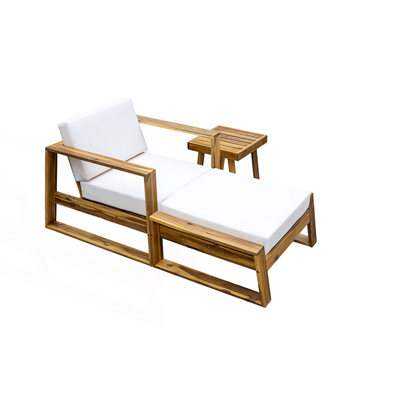 Outdoor Lounge Set - Chair And Ottoman With Removable Cushions, Beige