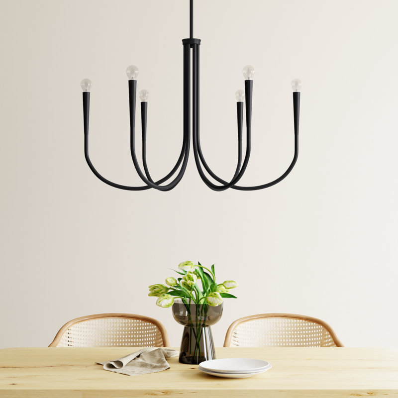 Catalena 6-Light Dimmable Iron Chandelier, Black, 24.5" H x 36" W x 36" D