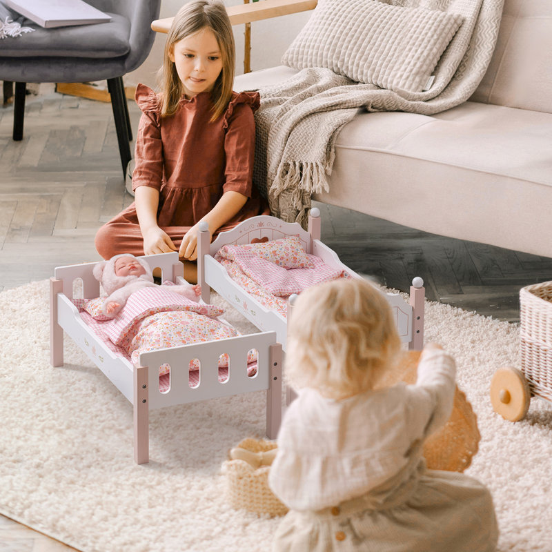 Lit superposé Baby Doll, lit de bébé en bois pour poupées de 18 pouces, Rose