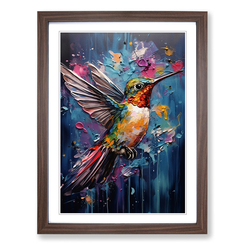 Hummingbird Expressionism No.2 - Single Picture Frame Print on Wood, Walnut Framed, 46cm H x 34cm W x 2cm D