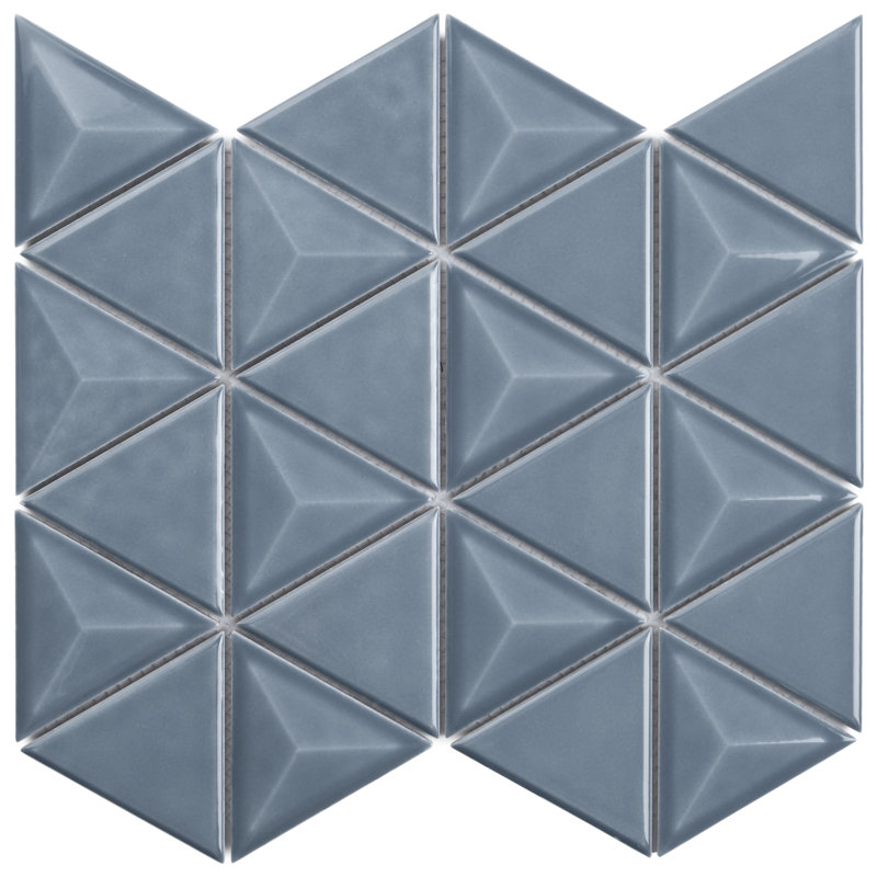 Overlay Triangle 11.02 In. X 12.55 In. Glossy Ceramic Mosaic Wall Tile (11 Sq. Ft. / Case), Coastal Blue