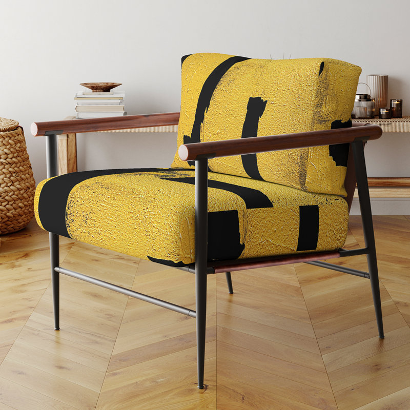 Fauteuil d'appoint Compson Glam Dancing Shape I - Velours rembourré moderne noir et jaune, Noir, noir, noir, noir